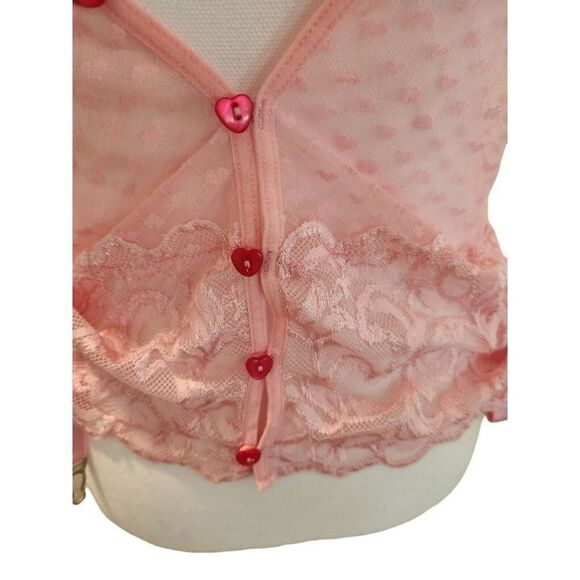 Vintage 90s Shirley of Hollywood Top Pink Lace Teddy Intimates Garter M Sexy - Picture 6 of 7